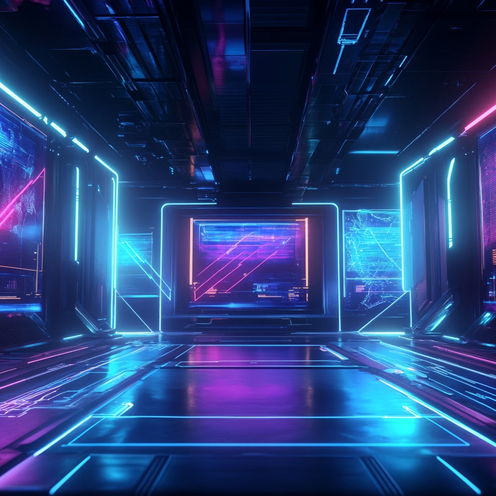 Coole Studio Hintergründe Neon-Cyberpunk Digitaler Korridor Abstrakter Foto Hintergrund CSH58-194