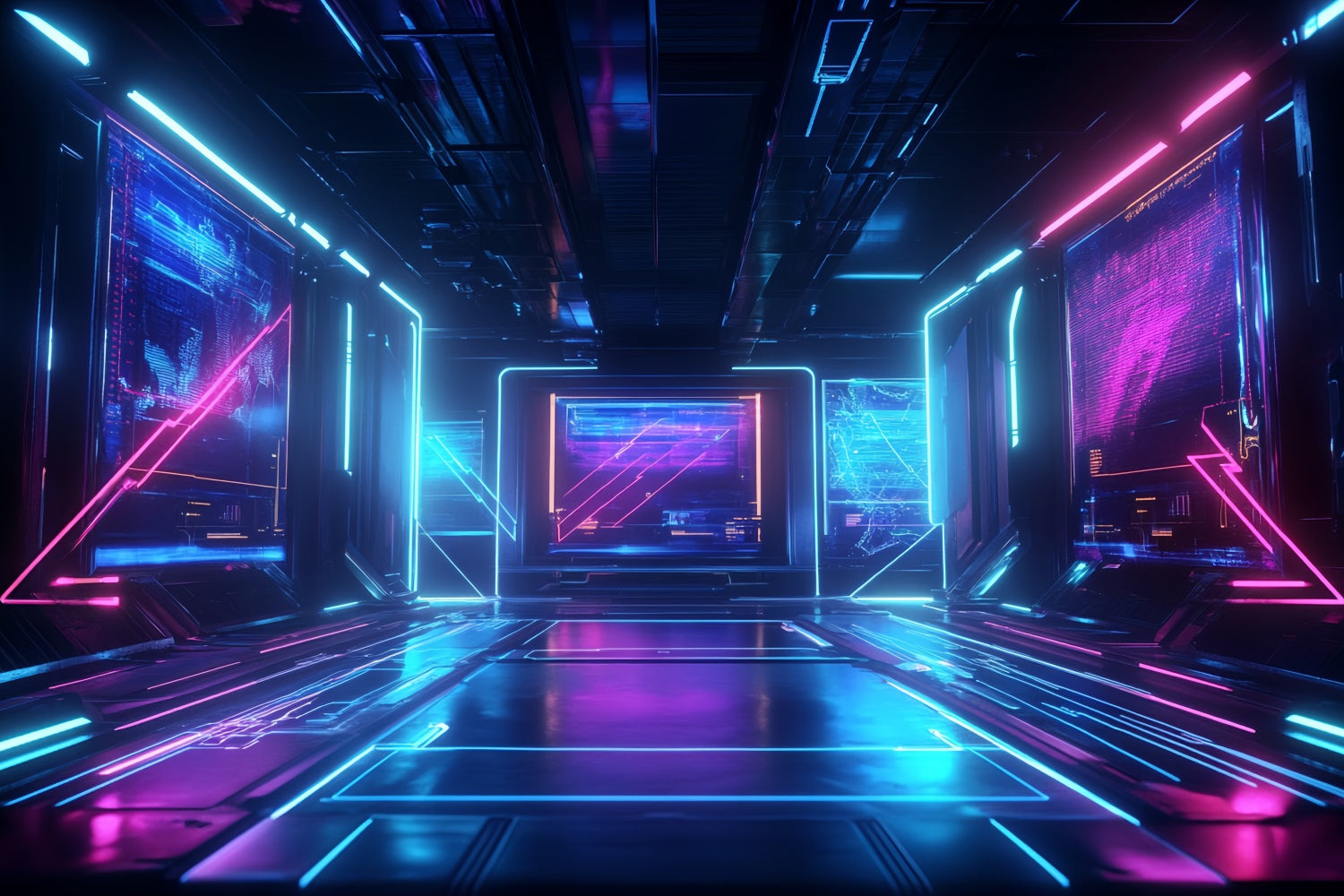 Cool Backdrops Neon Cyberpunk Digital Corridor Abstract Backdrop CSH58-194