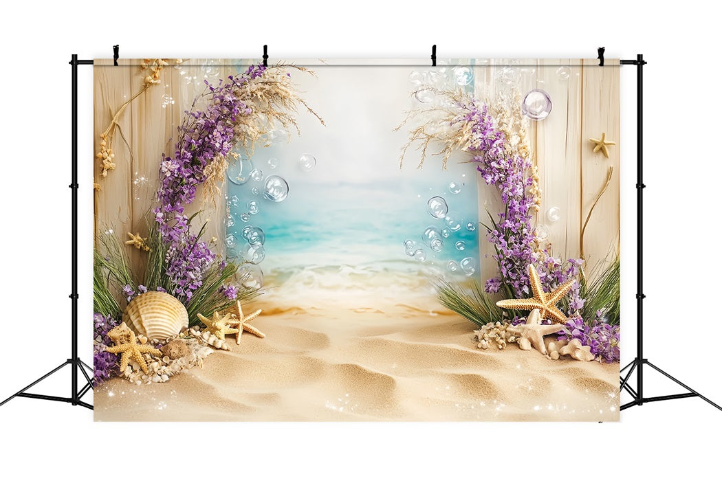 Sommer-Ozean-Hintergrund Muschel Seestern Blumenstrand Sommer Foto Hintergrund CSH58-212