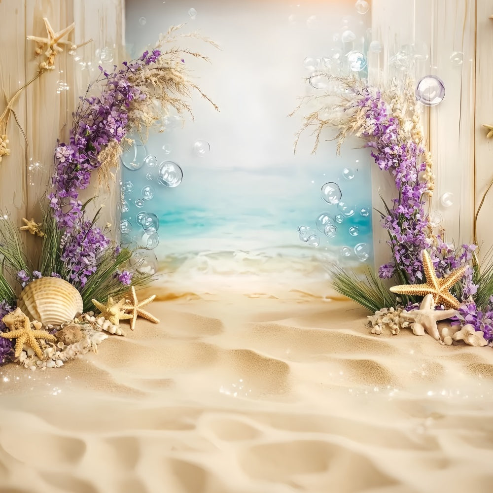 Sommer-Ozean-Hintergrund Muschel Seestern Blumenstrand Sommer Foto Hintergrund CSH58-212