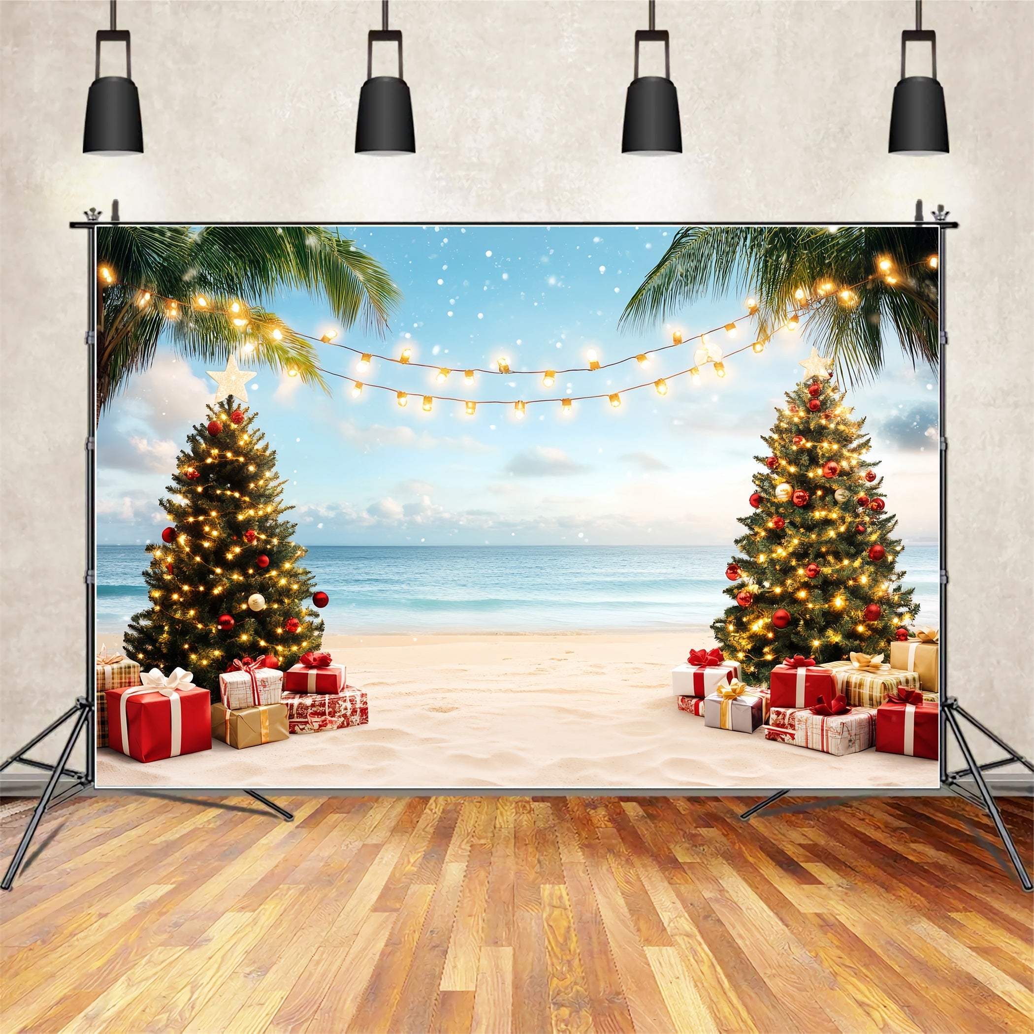Sommer-Ozean-Hintergrund Weihnachtspalme Paradies Sommer Fotohintergrund CSH58-214