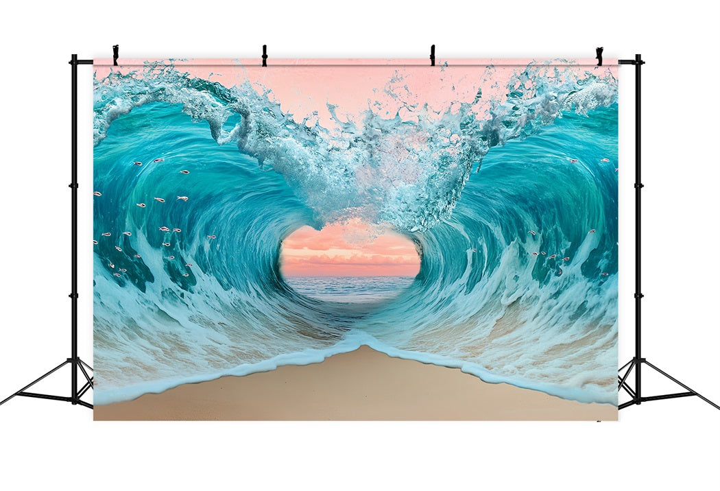 Sommer-Ozean-Hintergrund Meereswelle Herz Sonnenuntergang Sommerstrand Studio Hintergrund CSH58-215