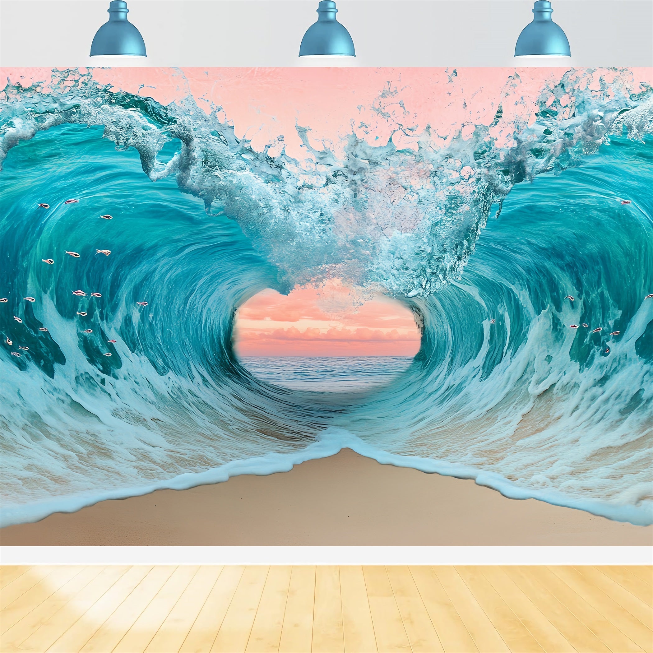 Sommer-Ozean-Hintergrund Meereswelle Herz Sonnenuntergang Sommerstrand Studio Hintergrund CSH58-215