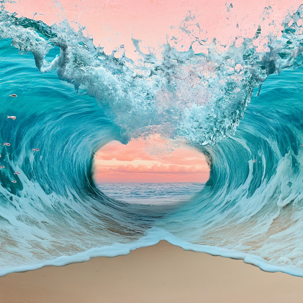 Sommer-Ozean-Hintergrund Meereswelle Herz Sonnenuntergang Sommerstrand Studio Hintergrund CSH58-215