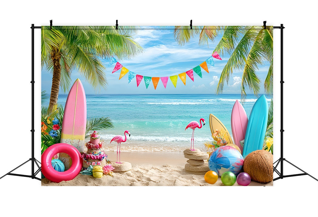 Sommer-Ozean-Hintergrund Bunter Flamingo-Strand Sommer Fotohintergrund CSH58-216