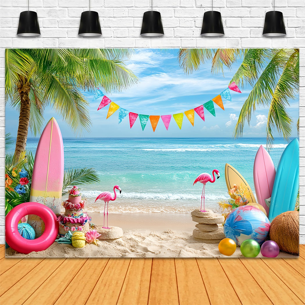 Sommer-Ozean-Hintergrund Bunter Flamingo-Strand Sommer Fotohintergrund CSH58-216