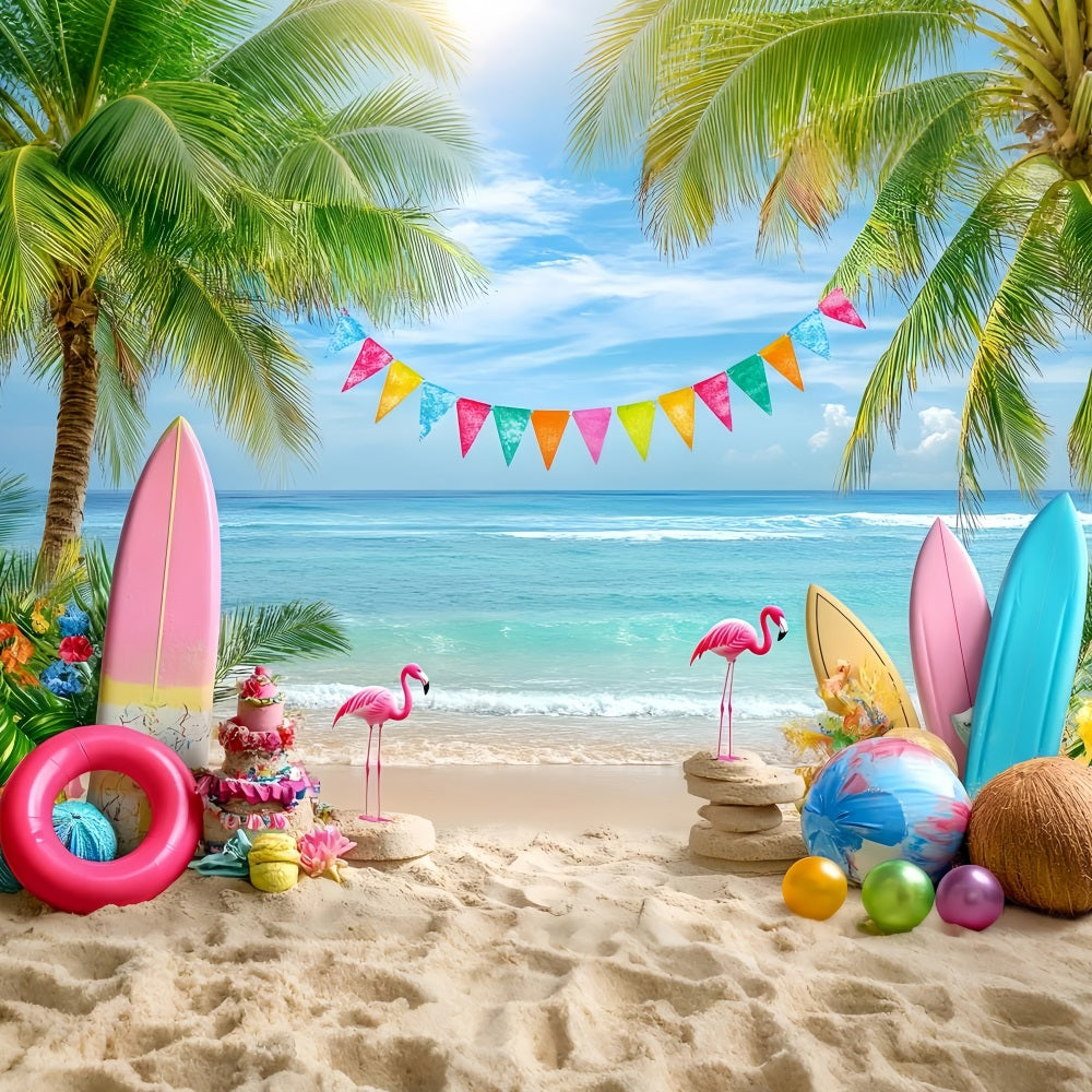 Sommer-Ozean-Hintergrund Bunter Flamingo-Strand Sommer Fotohintergrund CSH58-216