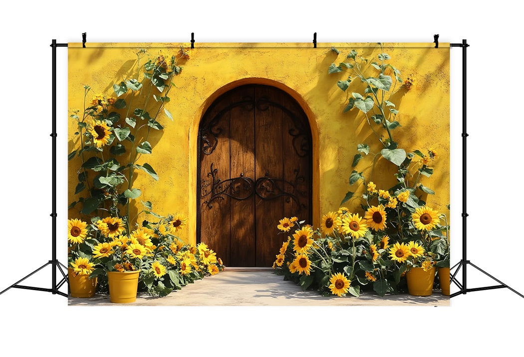 Herbst-Sonnenblumen-Hintergrund Holztür Rustikaler Charme Herbst Studio Hintergrund CSH58-217