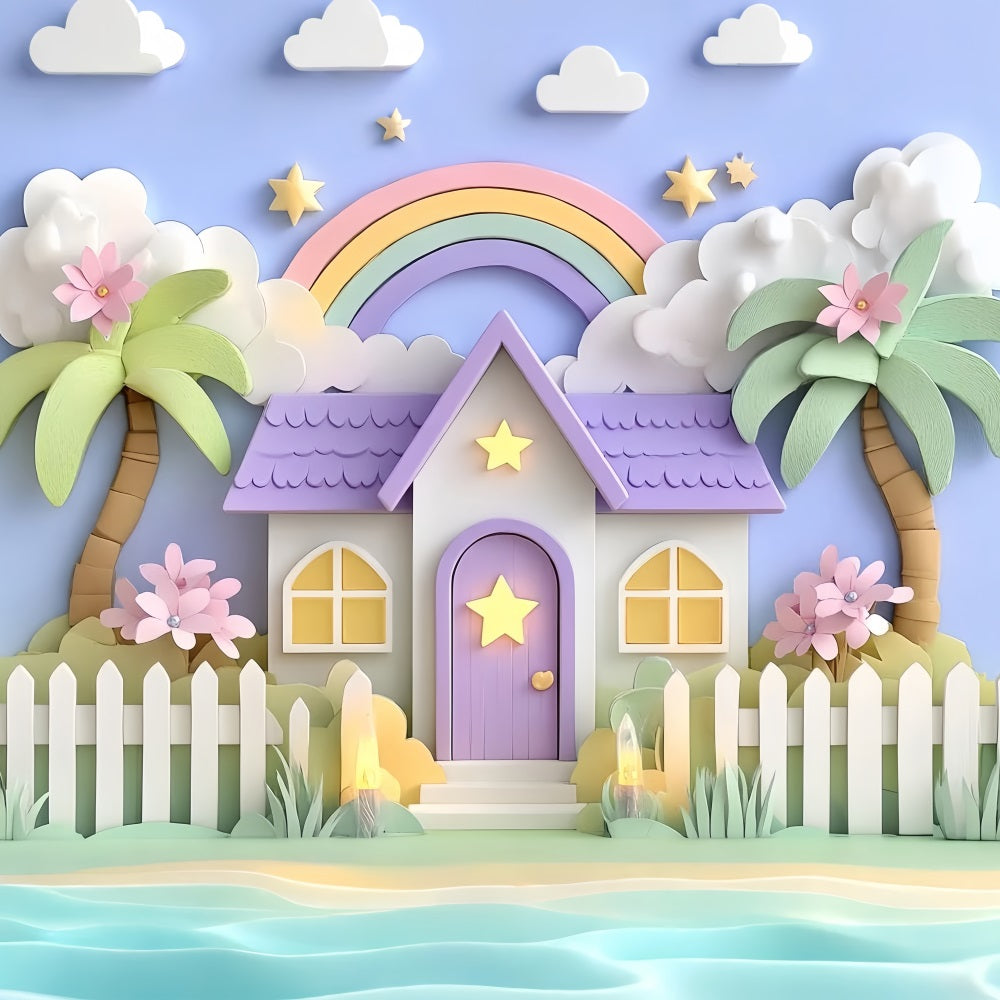 Neugeborenen Backdrops Pastellfarbenes Regenbogenhäuschen Fantasie Neugeborenen Foto Hintergrund CSH58-237