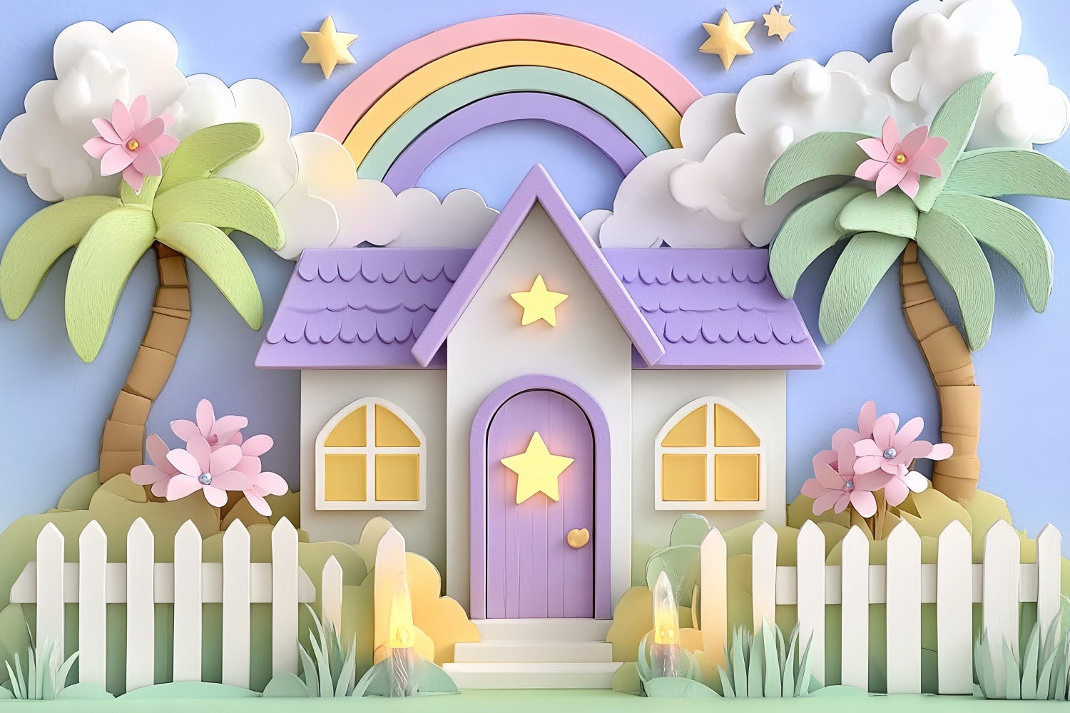 Neugeborenen Backdrops Pastellfarbenes Regenbogenhäuschen Fantasie Neugeborenen Foto Hintergrund CSH58-237