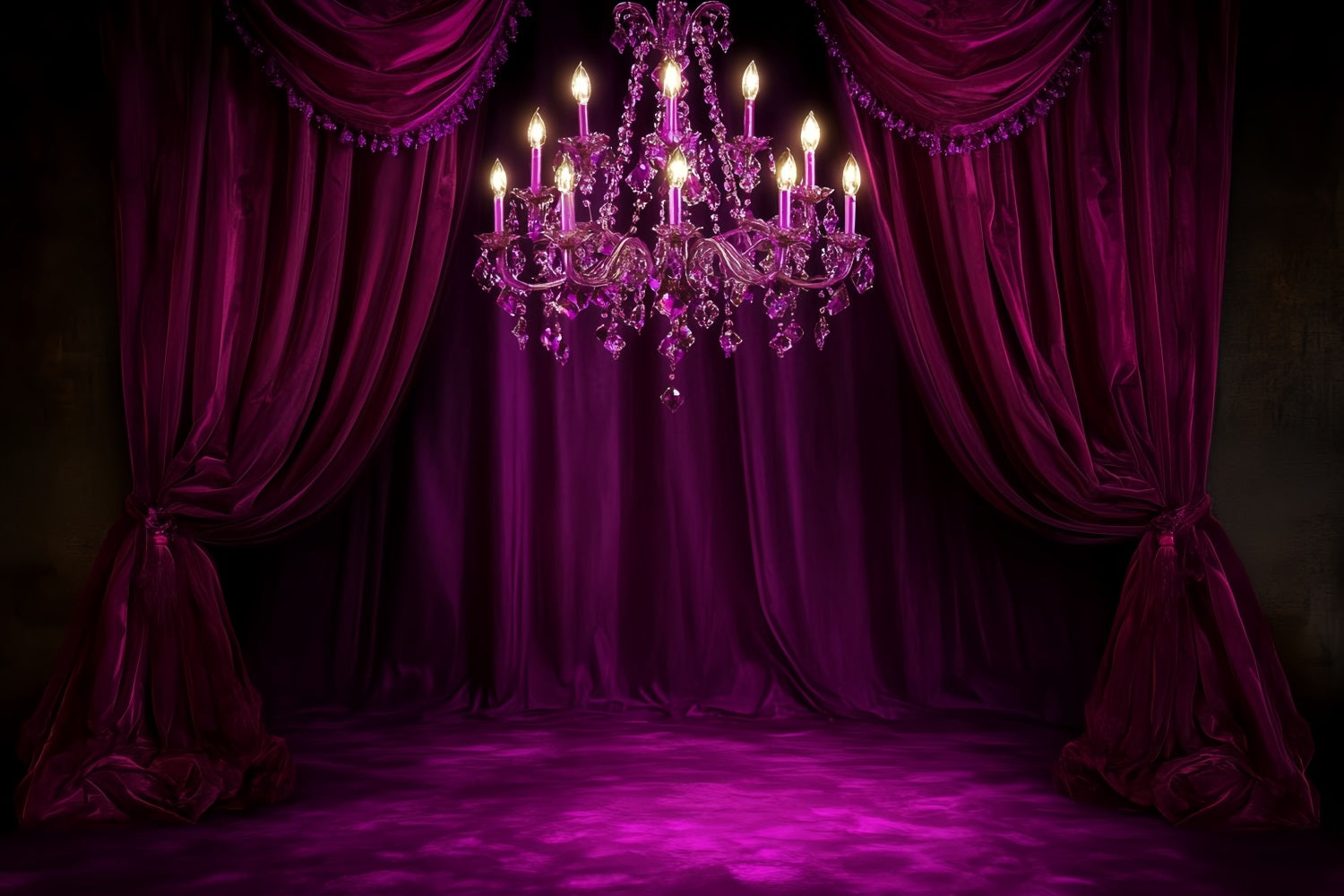 Boudoir Sexy Hintergrund Magenta Velvet Chandelier Drapes Boudoir Fotohintergrund CSH58-251