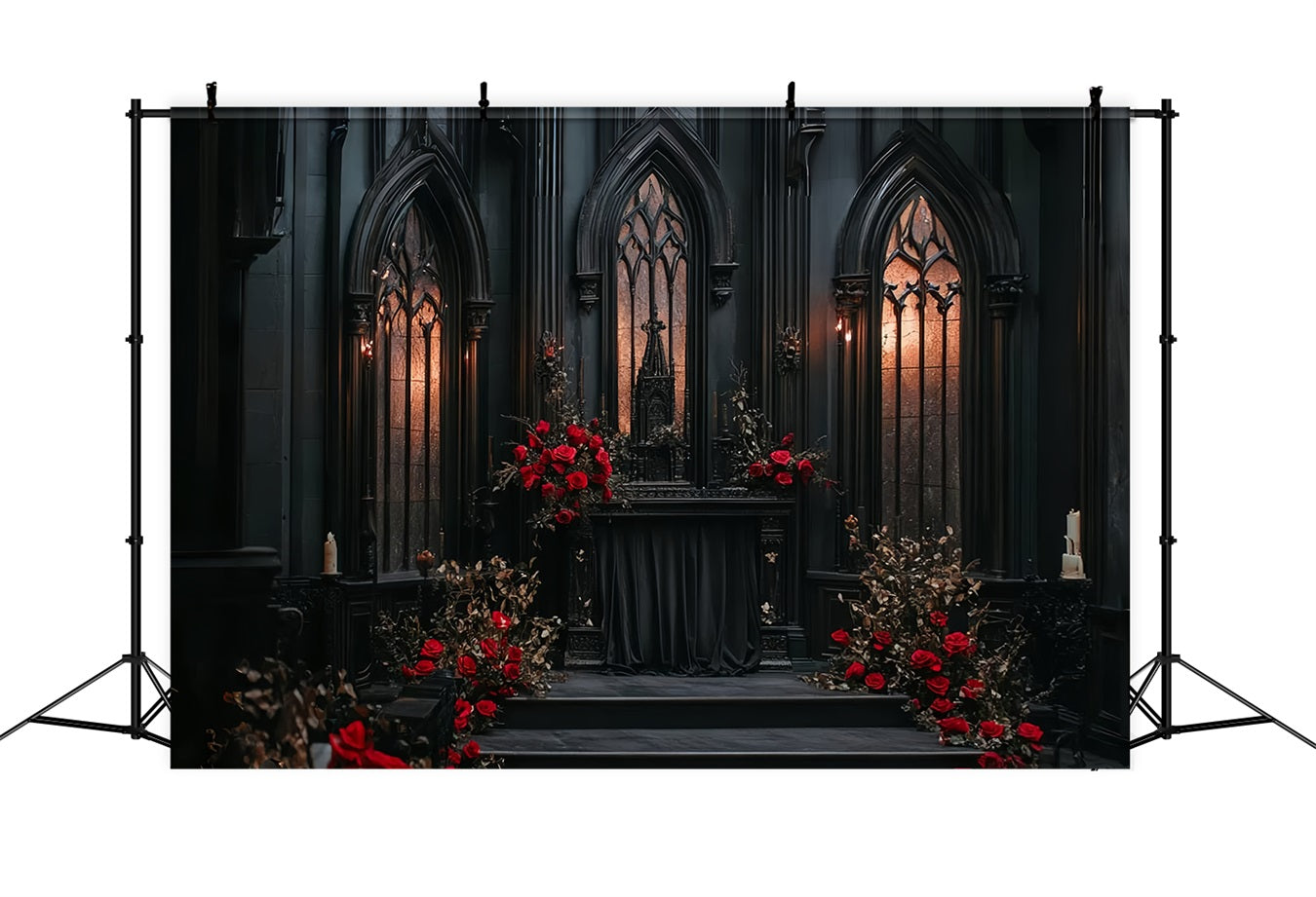 Gothic Fotohintergrund Schwarz Gothic Altar Rosen Halloween Fotokulisse Ideen CSH58-49