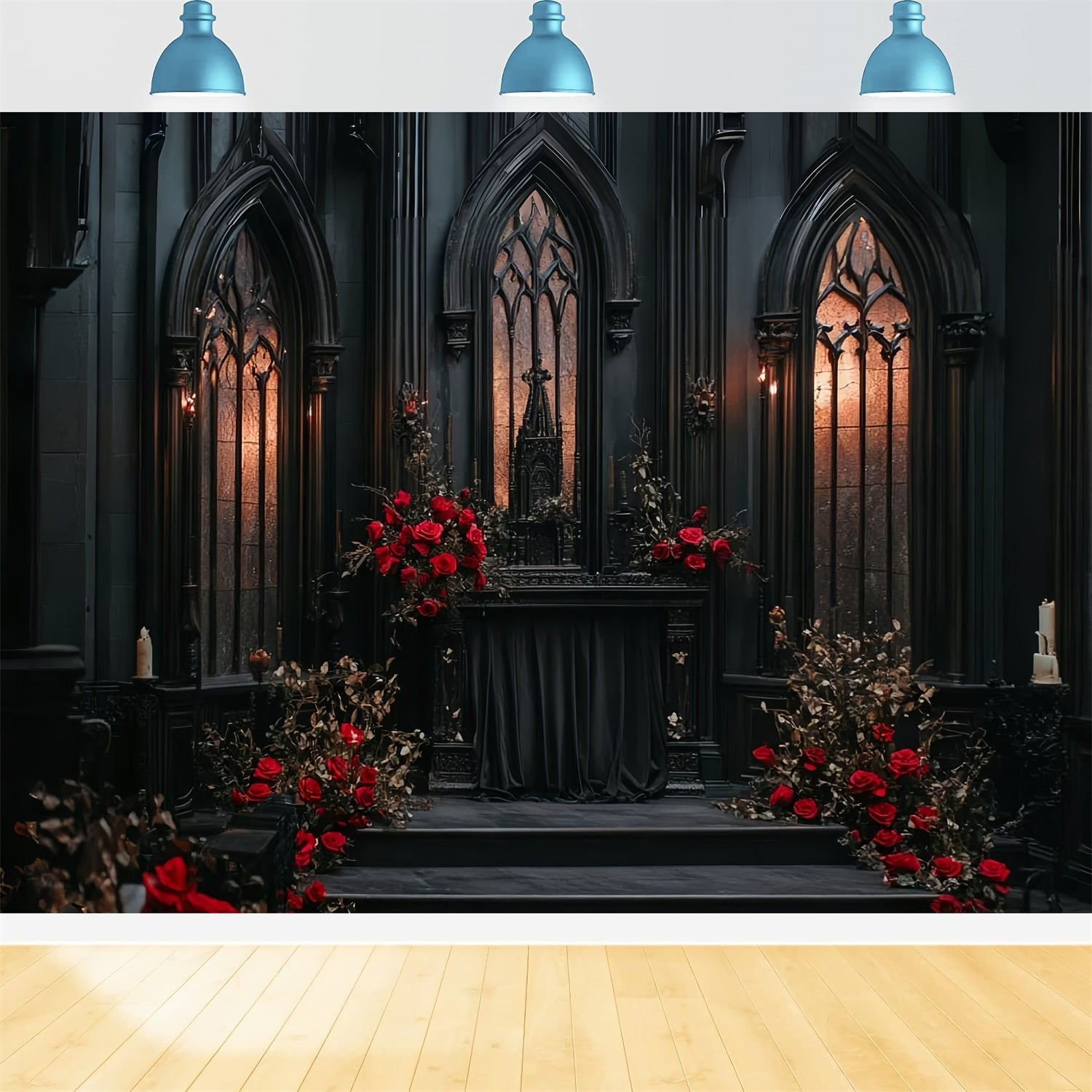 Gothic Fotohintergrund Schwarz Gothic Altar Rosen Halloween Fotokulisse Ideen CSH58-49