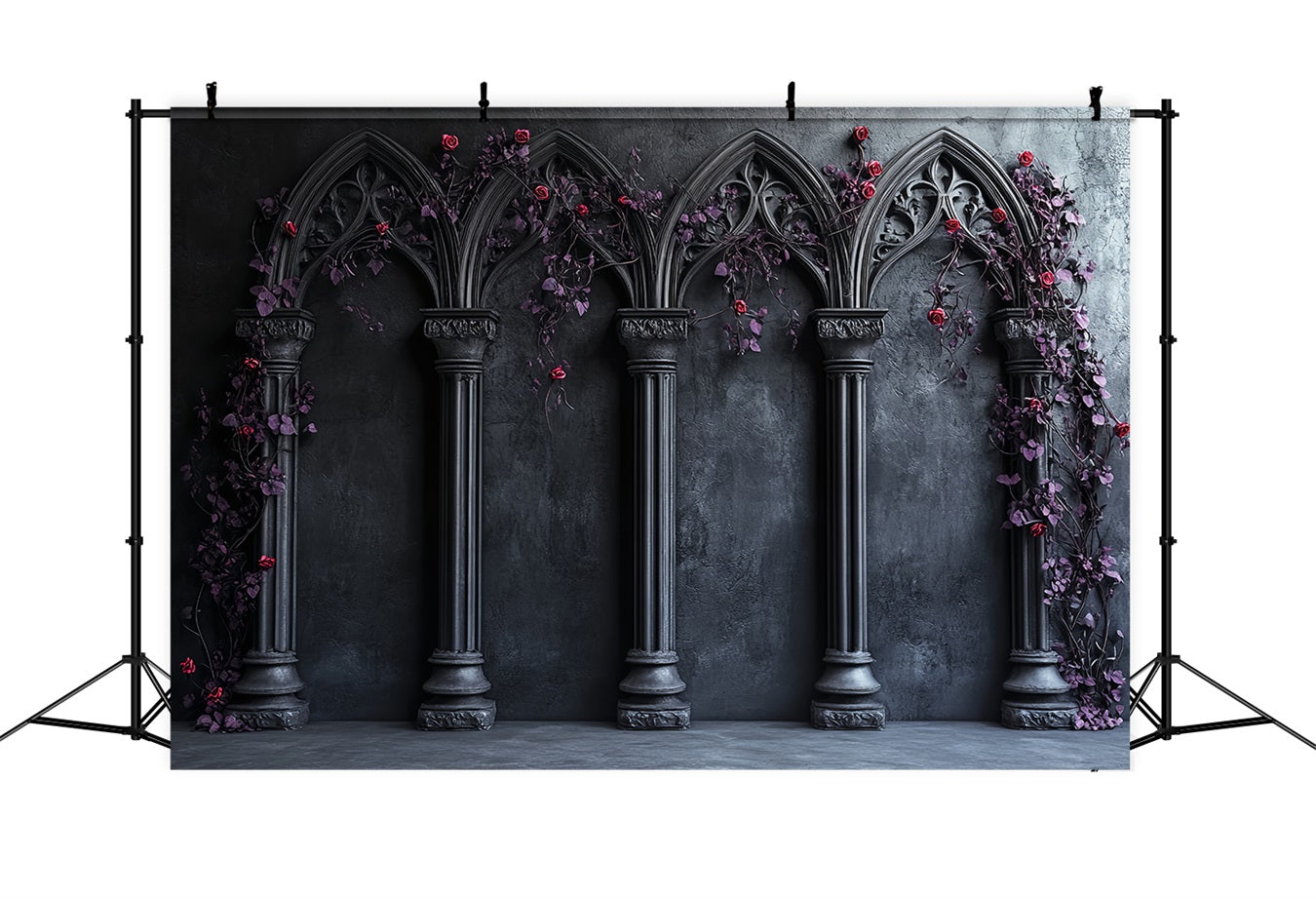 Gothic Backdrop Gotische Bögen Karminrote Rosen Halloween Studio Hintergrund CSH58-50