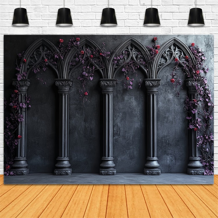 Gothic Backdrop Gotische Bögen Karminrote Rosen Halloween Studio Hintergrund CSH58-50