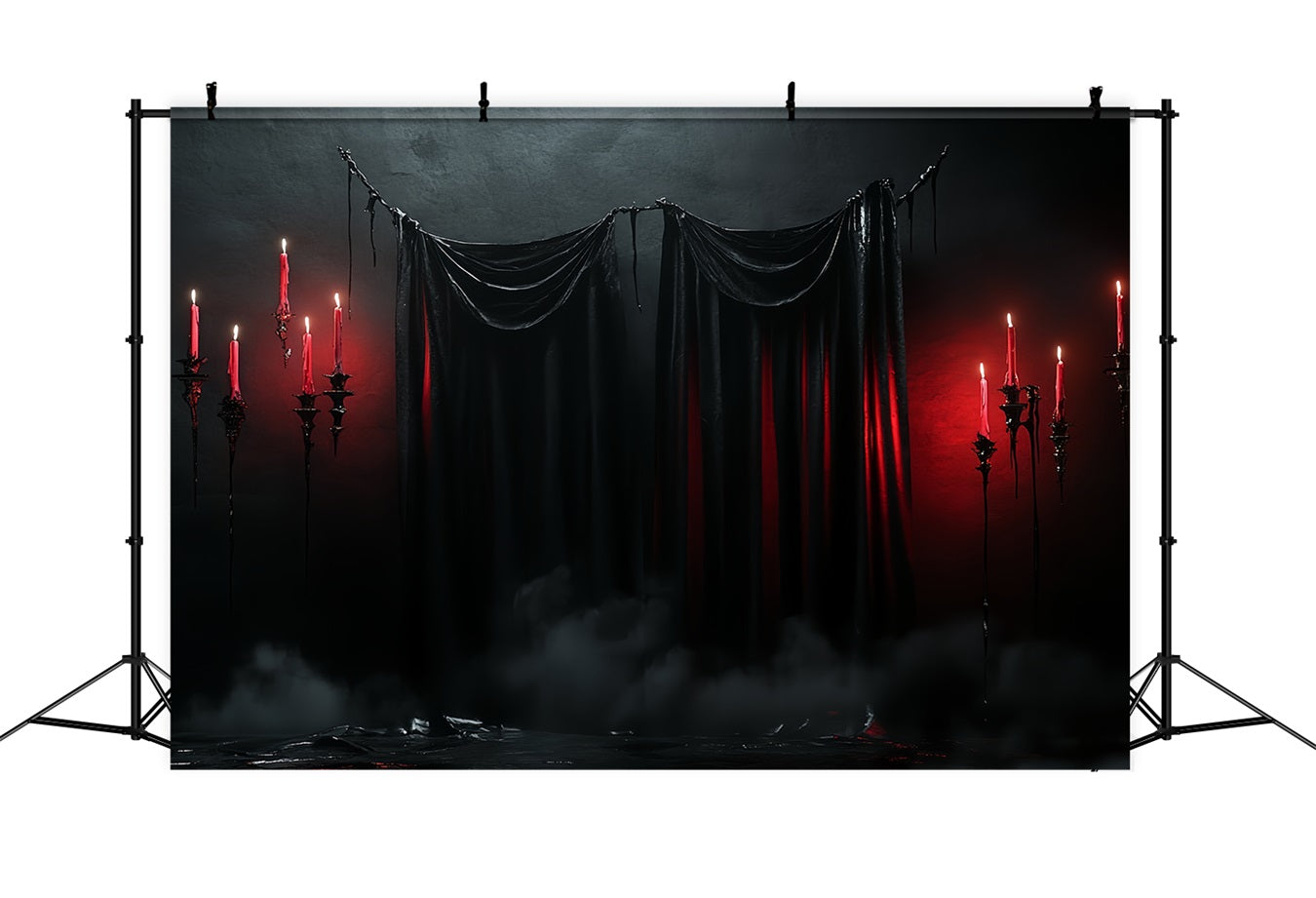 Gothic Backdrop Dunkle Vorhänge Rote Kerzen Halloween Fotohintergrund CSH58-51