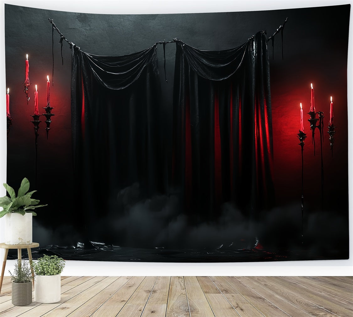 Gothic Backdrop Dunkle Vorhänge Rote Kerzen Halloween Fotohintergrund CSH58-51
