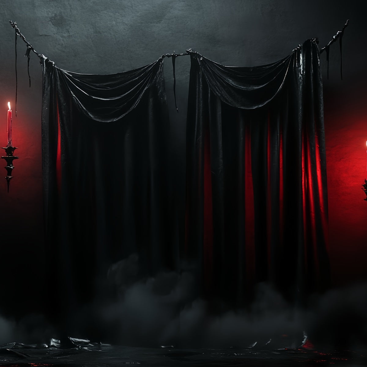 Gothic Backdrop Dunkle Vorhänge Rote Kerzen Halloween Fotohintergrund CSH58-51
