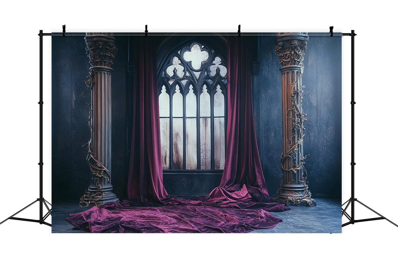 Gothic Backdrop Karmesinroter Samt Gothic Fenster Halloween Studio Hintergrund CSH58-52