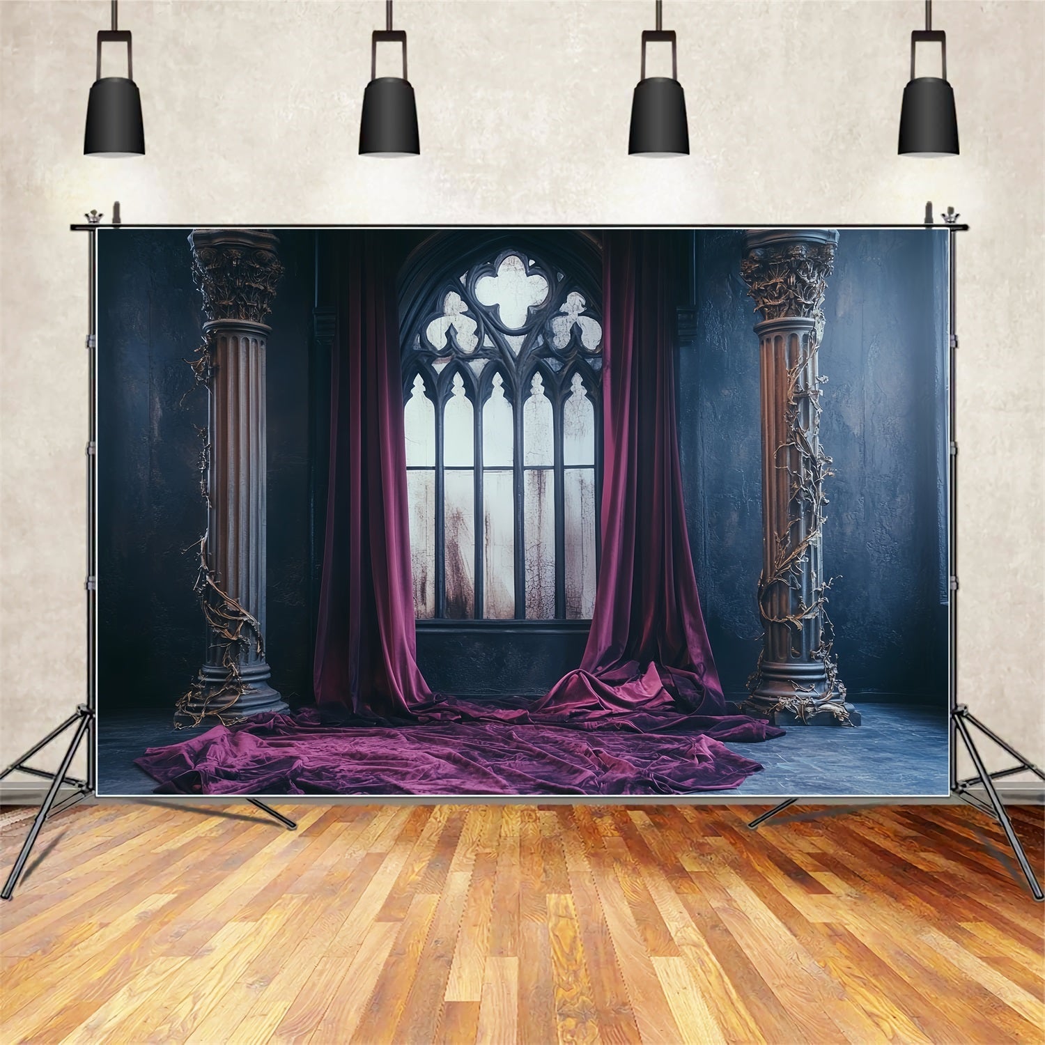Gothic Backdrop Karmesinroter Samt Gothic Fenster Halloween Studio Hintergrund CSH58-52