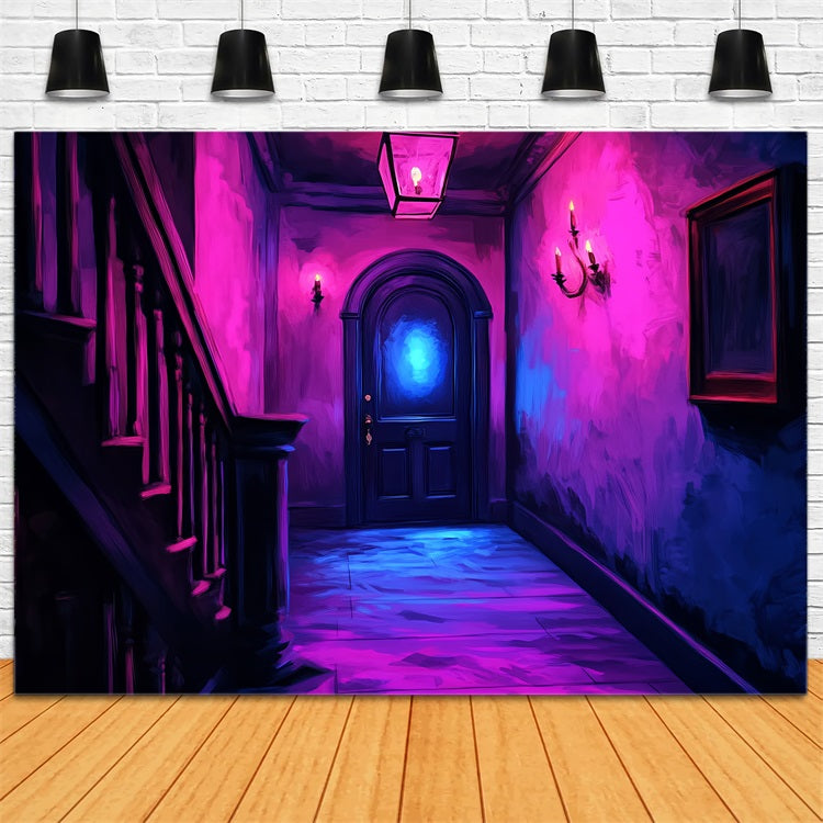 Spooky Backdrop Neon Haunted Corridor Glow Halloween Studio Hintergrund CSH58-53