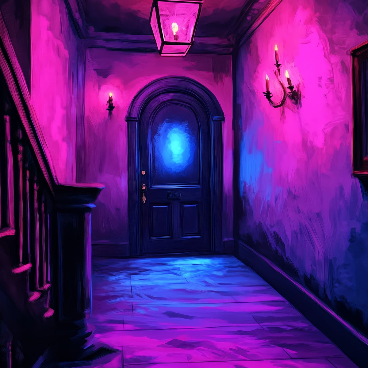 Spooky Backdrop Neon Haunted Corridor Glow Halloween Studio Hintergrund CSH58-53