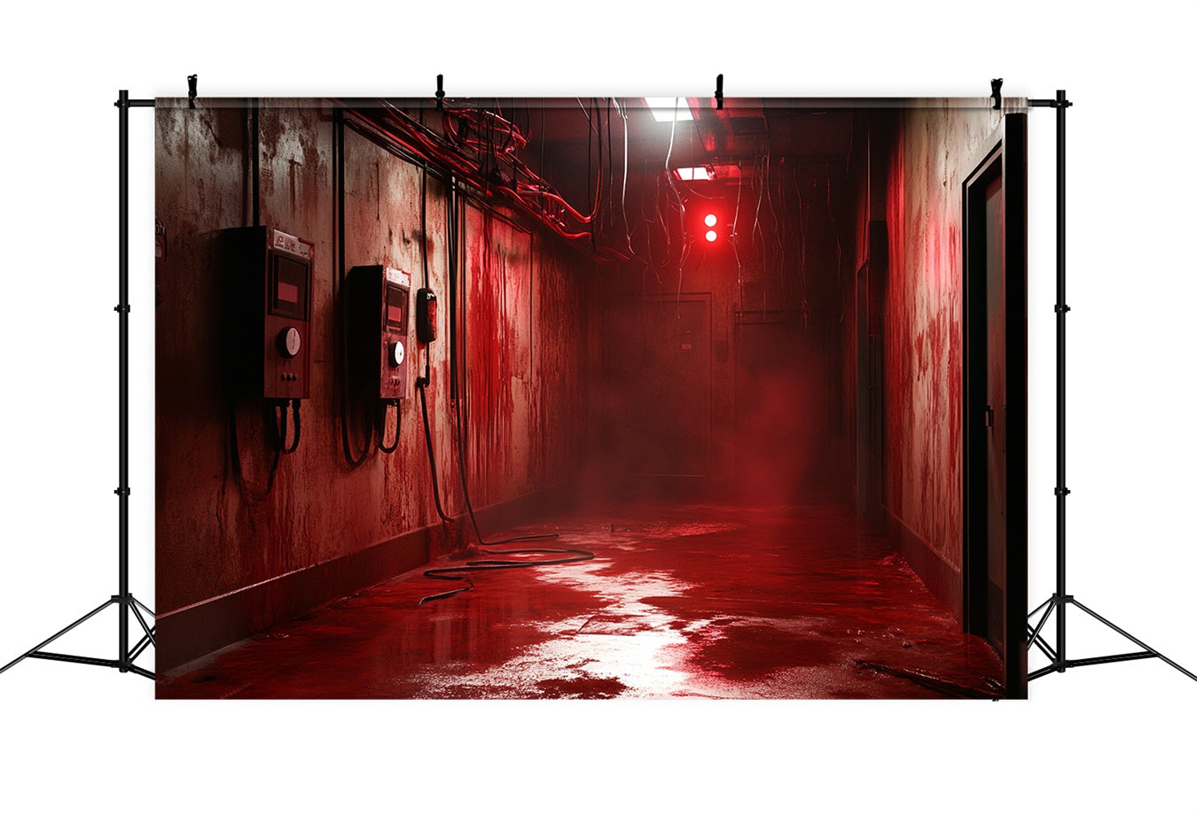 Spooky Backdrop Industrielle blutige rote Korridor Halloween Backdrop Ideen CSH58-54
