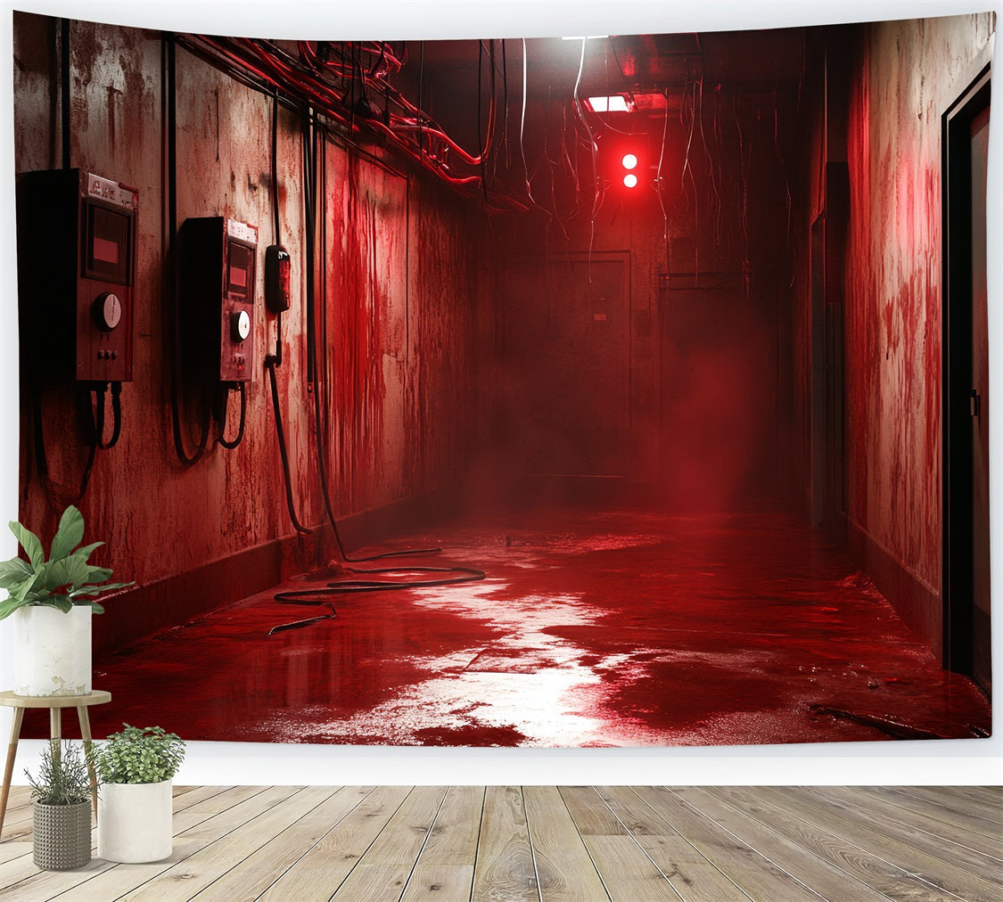 Spooky Backdrop Industrielle blutige rote Korridor Halloween Backdrop Ideen CSH58-54