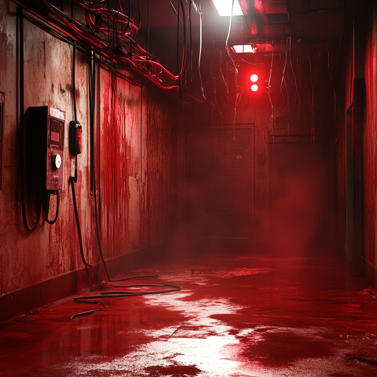 Spooky Backdrop Industrielle blutige rote Korridor Halloween Backdrop Ideen CSH58-54