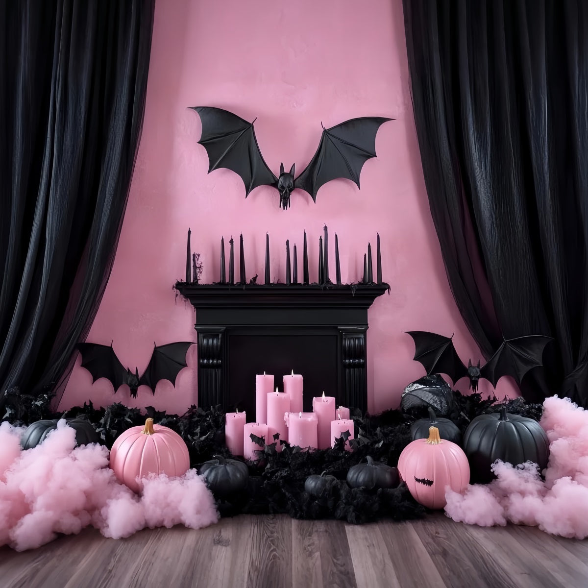 Kaminkulisse Rosa Gothic Fledermaus Mantel Halloween Kulissen CSH58-61