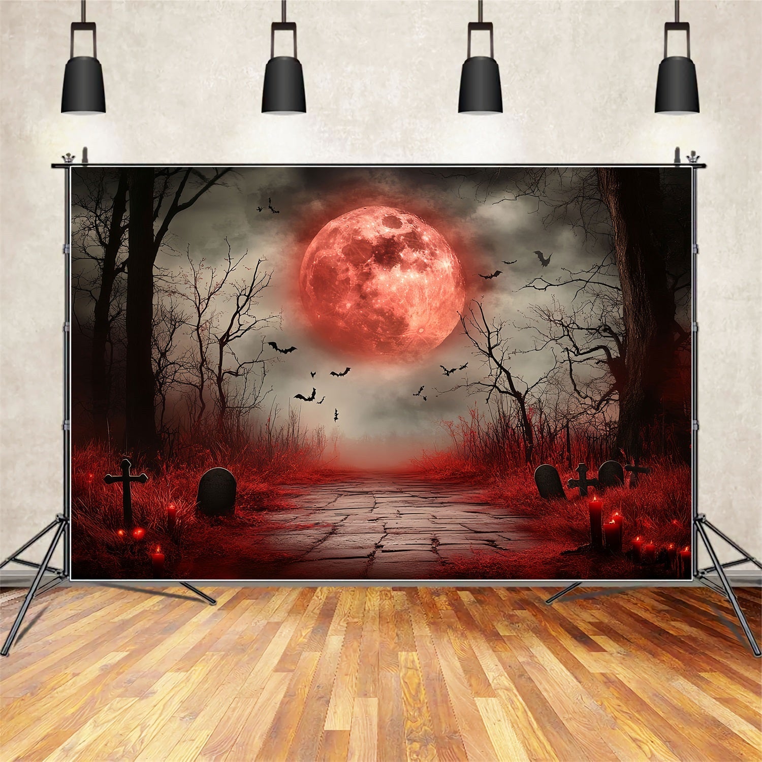 Mond-Fotohintergrund Blutmond Geisterfriedhof Halloween-Fotohintergrund CSH58-73