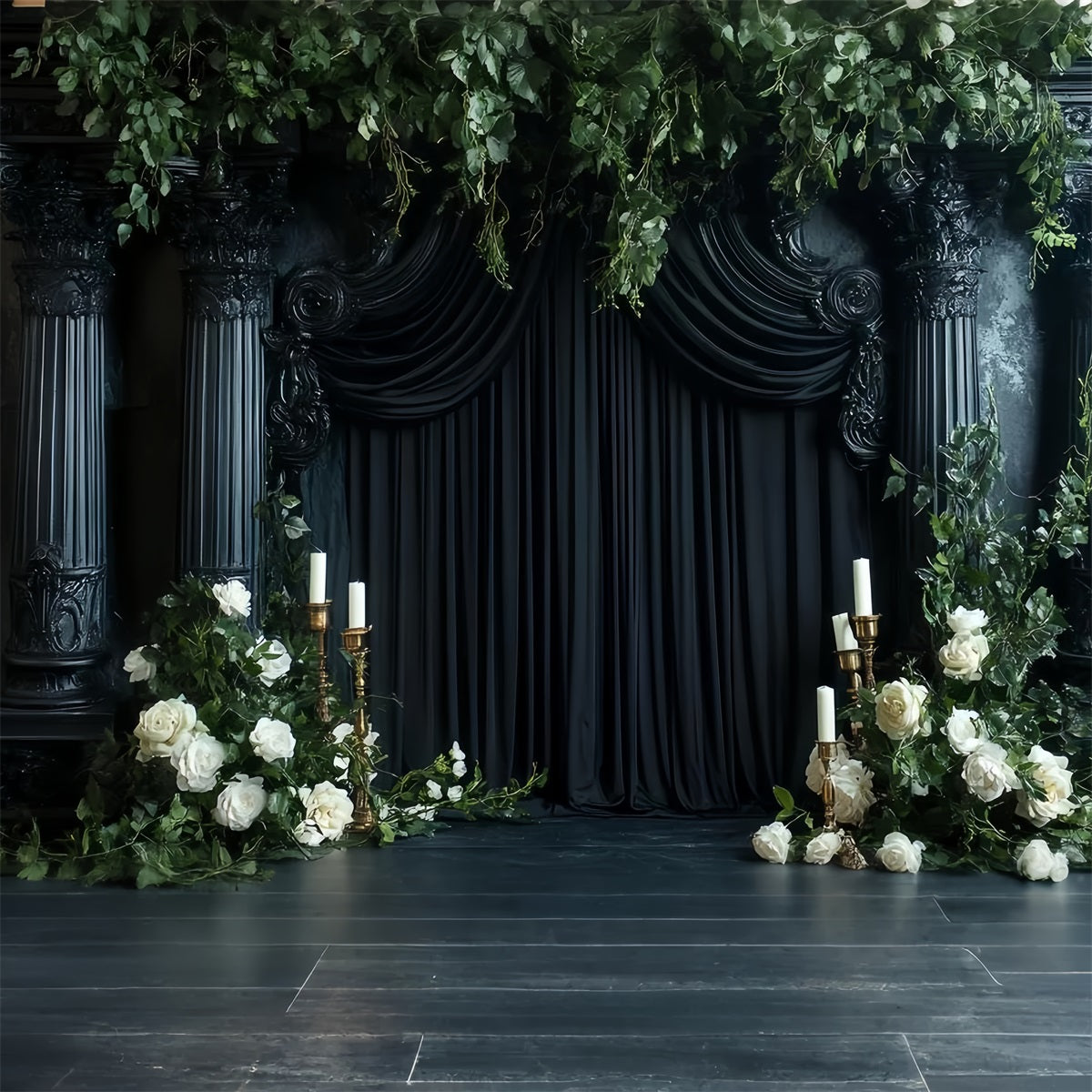 Dunkle Kulisse Schwarze Säulenrosen Kerzen Halloween Fotohintergrund für Fotos CSH58-77