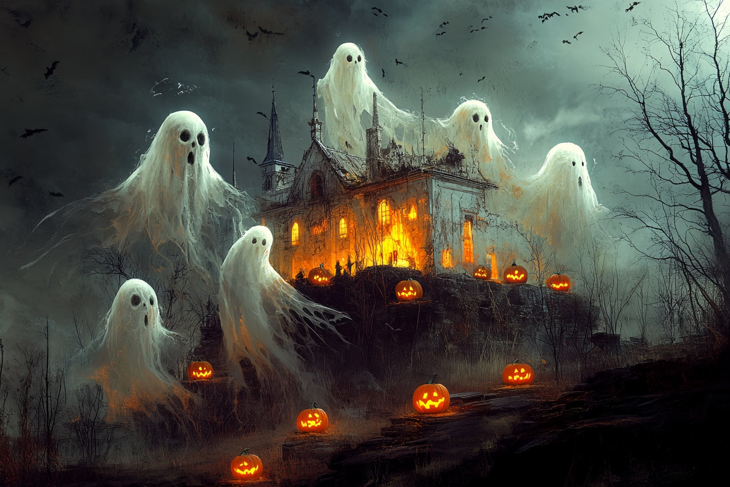 Gruselige Halloween-Hintergrundkulisse Geisterparade Kürbispfad-Hintergrundkulisse CSH6-101