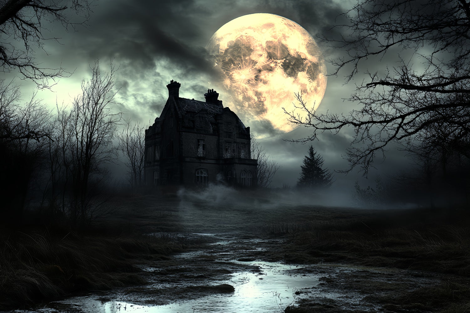 Halloween Mond Backdrop Nebel Mond Horror Nacht Backdrop CSH6-105
