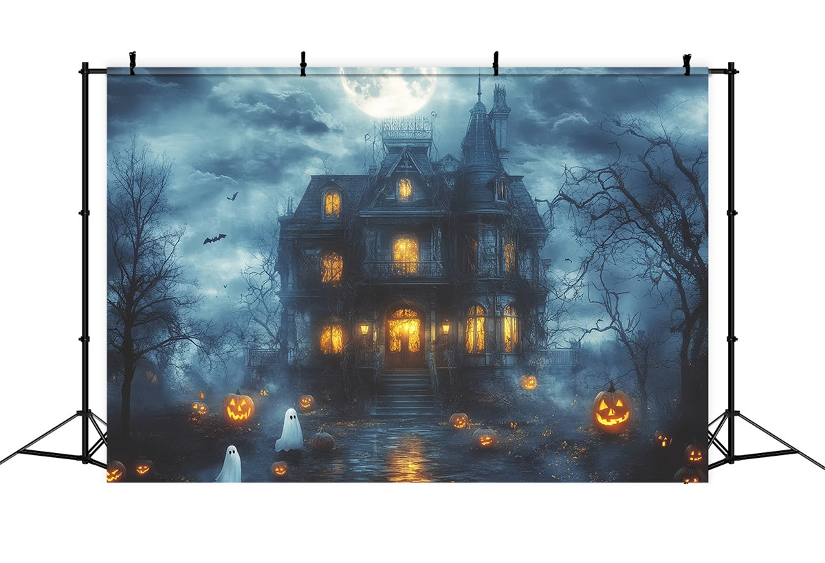 Gespenstische Halloween-Hintergrundkulisse Haunted Moonlight Mansion Hintergrund CSH6-107