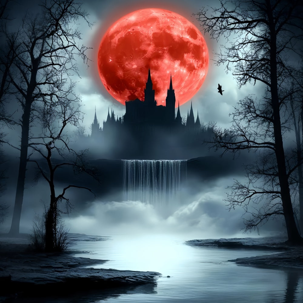 Unheimliches Karmesinrot Mondlicht Schloss Halloween Mond Hintergrund CSH6-111