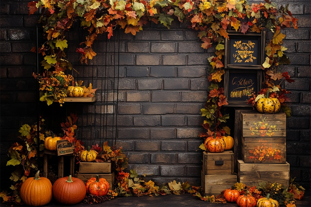 Herbstblätter Backdrop Rustic Brick Ernte Hintergrund CSH6-182
