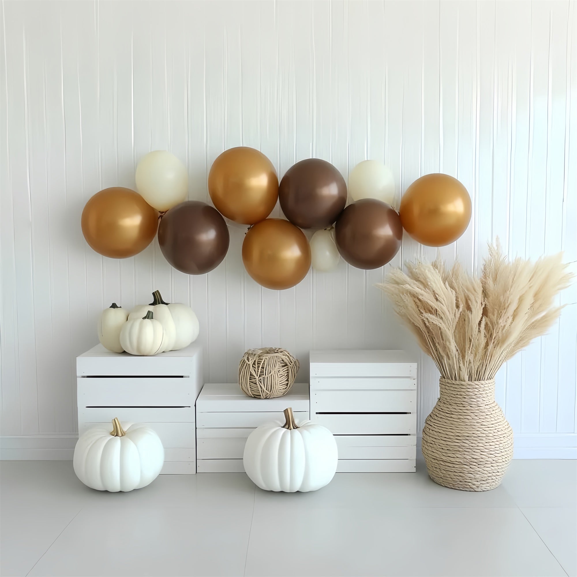 Boho-Hintergrund Creme Kürbis Ballon Herbst Fotohintergründe CSH6-196