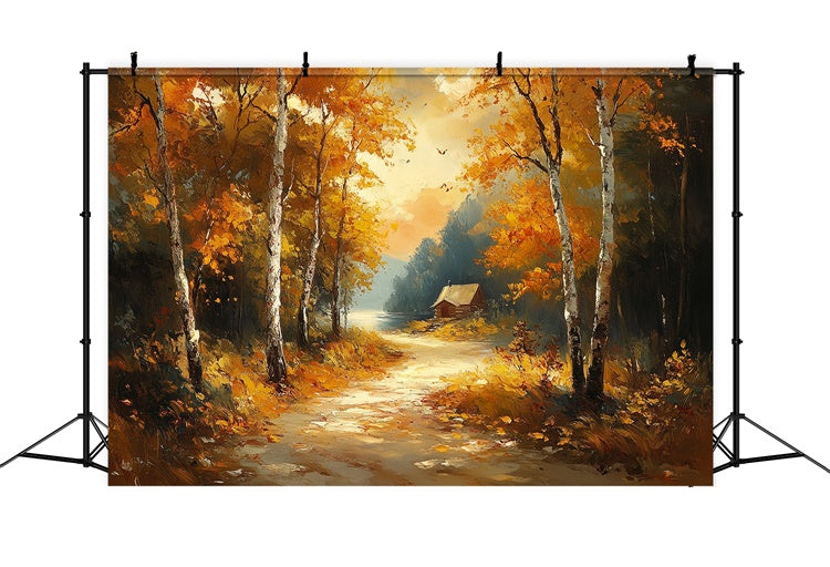 Wald Fotohintergrund Nebliges Seeufer Cottage Herbst Fotohintergrund CSH6-199
