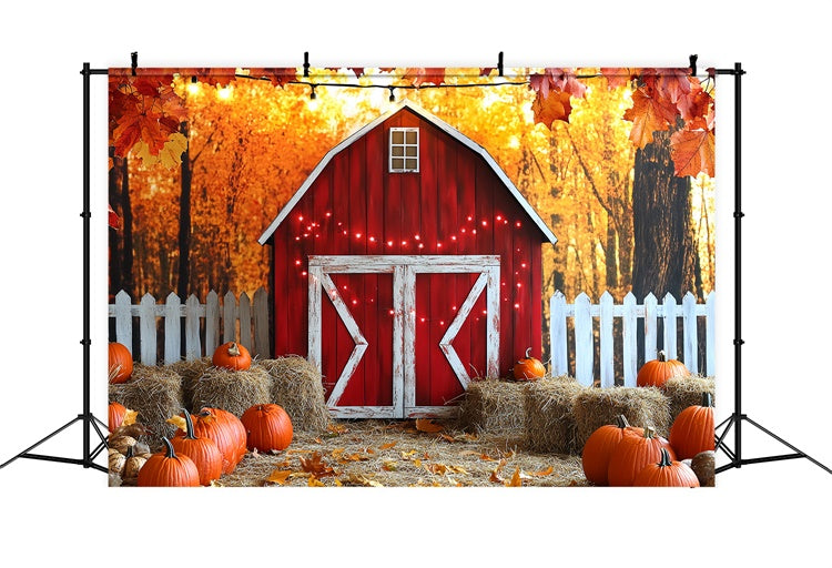Rote Scheune Backdrop Weißer Zaun Ernte Herbst Fotohintergrund CSH6-203