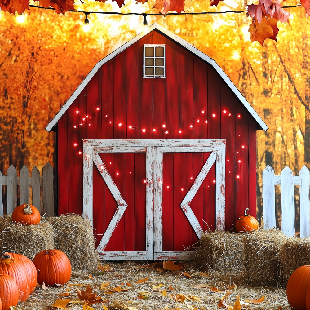 Rote Scheune Backdrop Weißer Zaun Ernte Herbst Fotohintergrund CSH6-203