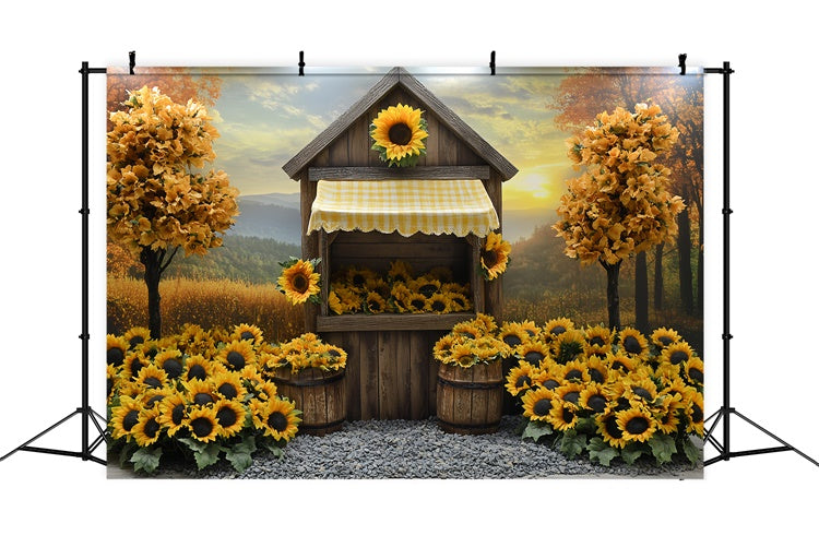 Herbst-Hintergrundbilder Sonnenblumen-Häuschen Rustikaler Hintergrund CSH6-214