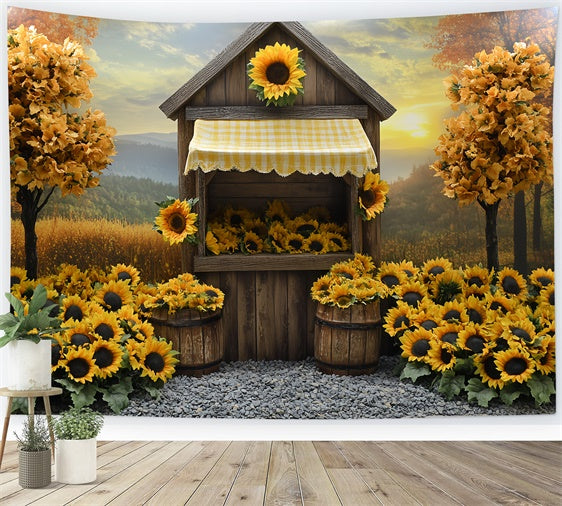 Herbst-Hintergrundbilder Sonnenblumen-Häuschen Rustikaler Hintergrund CSH6-214