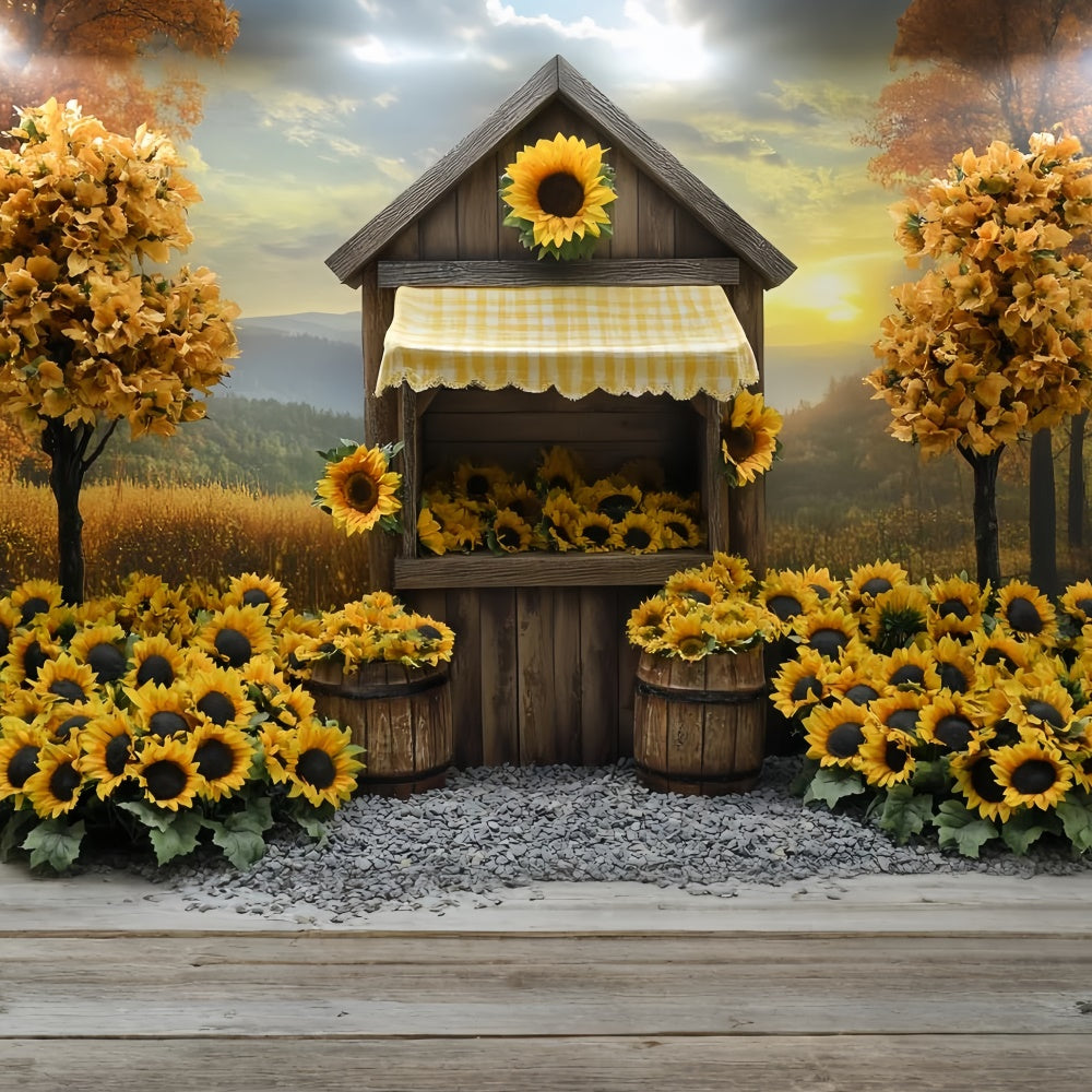 Herbst-Hintergrundbilder Sonnenblumen-Häuschen Rustikaler Hintergrund CSH6-214