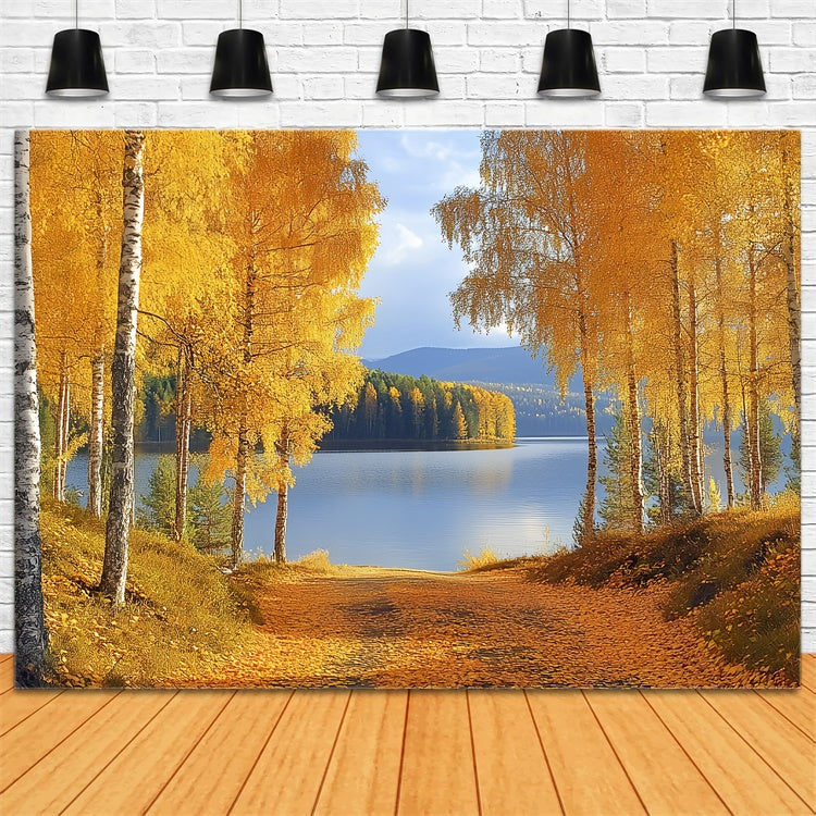 Wald-Hintergrundbilder Goldene Birke See Herbst-Fotohintergrundbilder CSH6-221