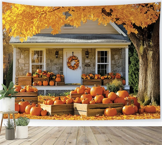 Herbst-Hintergrund für Bilder Golden Tree Cottage Backdrop CSH6-222