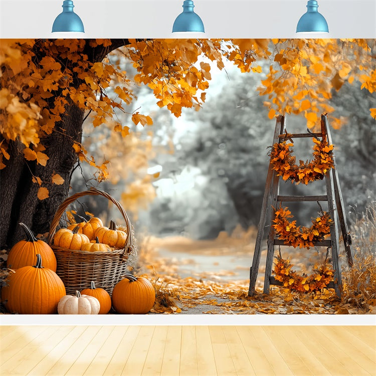 Herbst-Fotohintergrund Ernteleiter Kürbis-Hintergrund CSH6-228