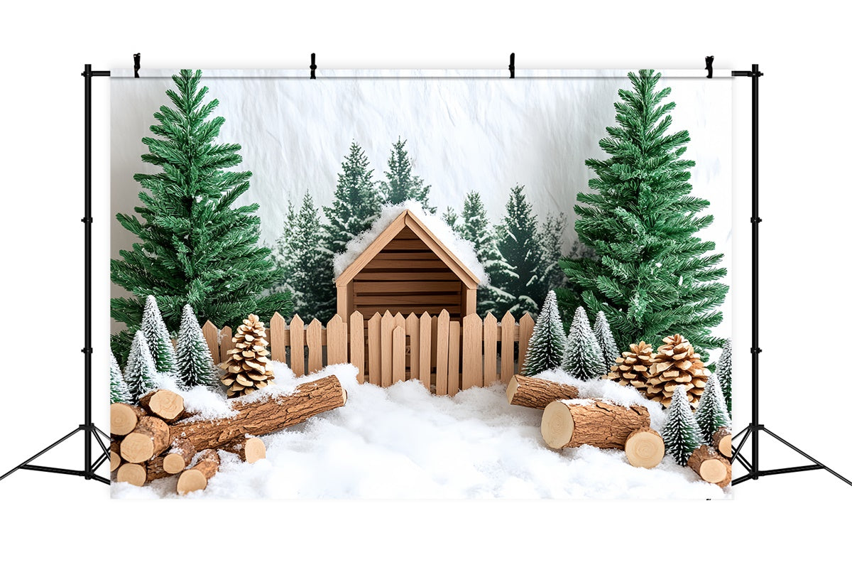 Weihnachten Backdrops für Fotografie Snowy Pine Cabin Backdrop CSH6-247