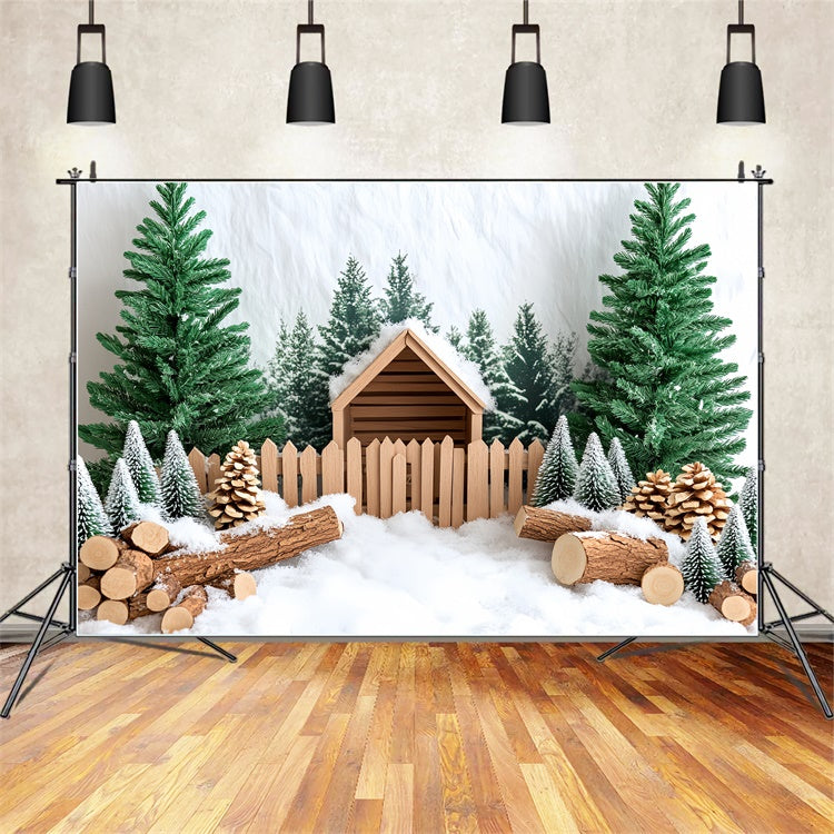 Weihnachten Backdrops für Fotografie Snowy Pine Cabin Backdrop CSH6-247