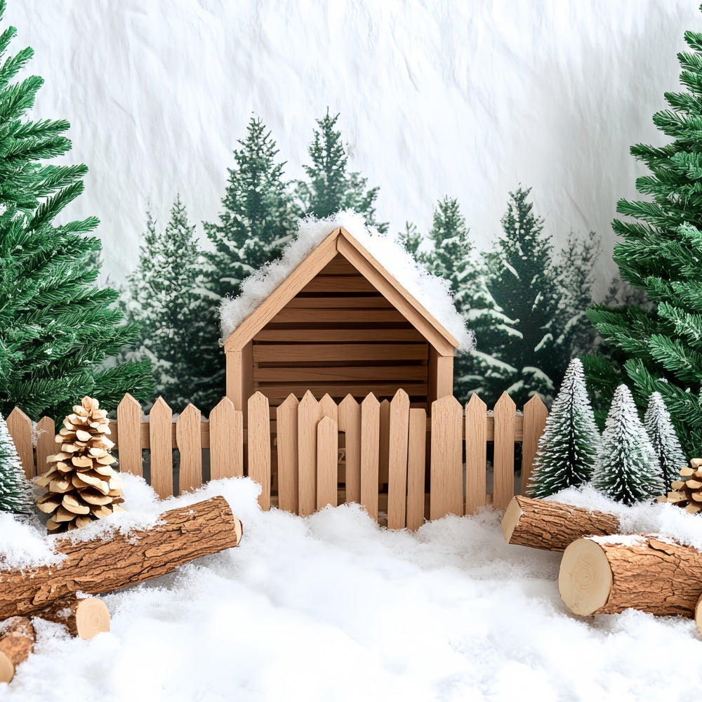 Weihnachten Backdrops für Fotografie Snowy Pine Cabin Backdrop CSH6-247